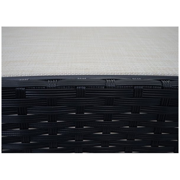 Polyrattan solseng - sort polyrattan liggestol med creme/hvid stof