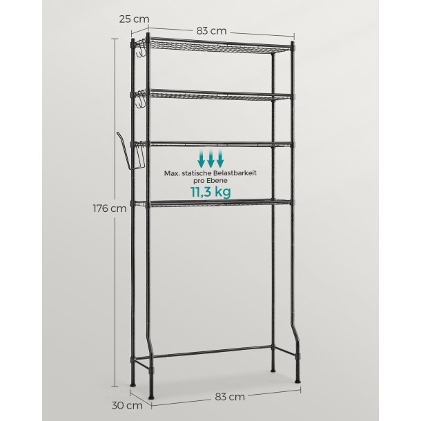 Badevrelsesreol - stlreol til over toilet og vaskemaskine - sort