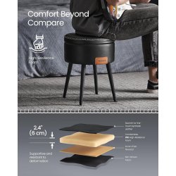 Puf med opbevaring - rund skammel - fodskammel - sort s�de �32