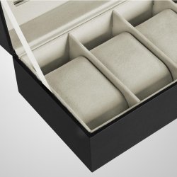 Urboks i kunstl�der - display�ske til 6 ure - sort urkasse