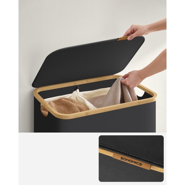 Vasket�jskurv med 2 rum - 2 vasket�jsposer - 130 liter - sort