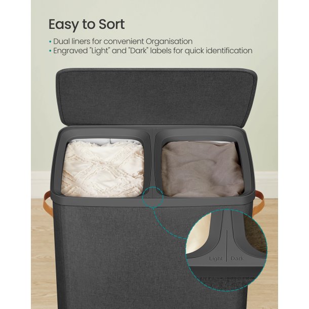 Vasket�jskurv med 2 rum - 2 vasket�jsposer - 170 liter - sort