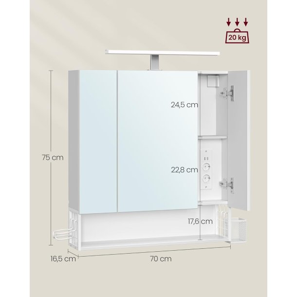 Badev�relsesskab - overskab - spejlskab med str�mstik - hvid