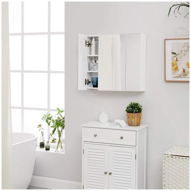 Spejlskab - v�gh�ngt skab med spejld�r - hvid 55 x 60 x 15 cm