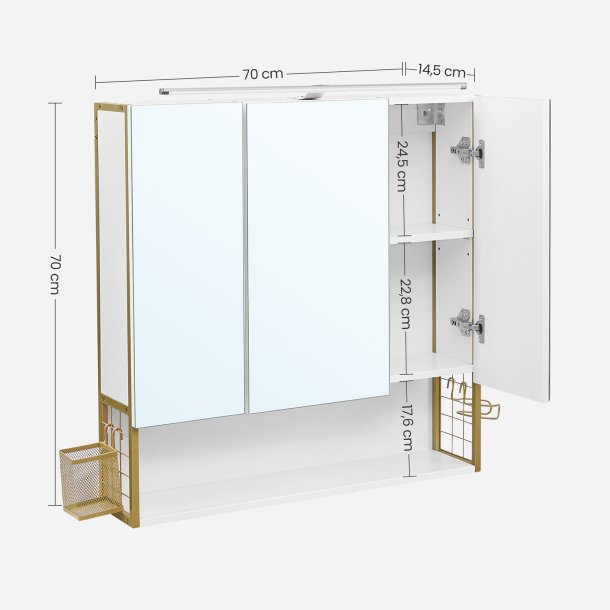 Badevrelsesskab med gyldent stel - vghngt spejlskab - hvid