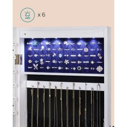 Smykkeskab med lys - v�gh�ngt spejlskab til d�r og v�g - hvid