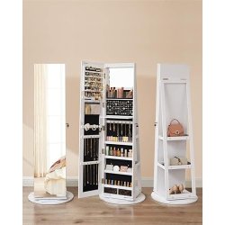 Smykkeskab - roterende spejlskab til smykker og makeup - hvid