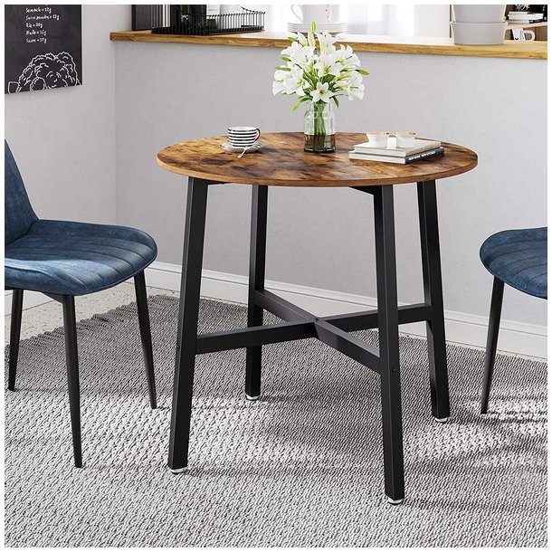 Spisebord i industrielt design - rundt bord - rustik brun �80