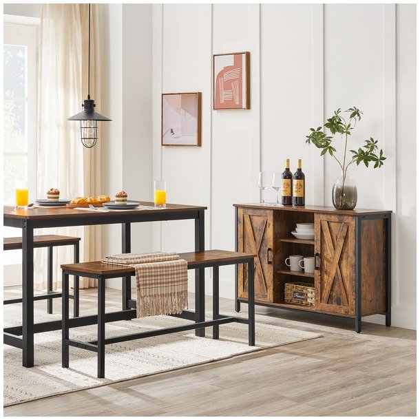 Spisebord i industrielt design - rustik brun bord 120 x 75 x 75