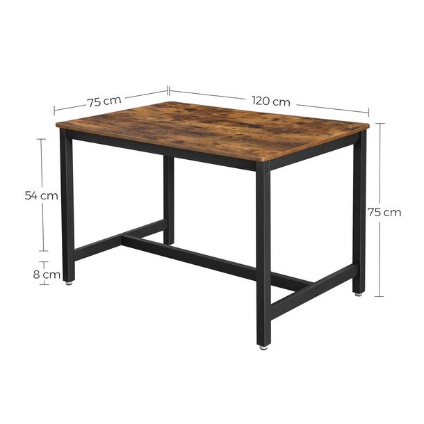Spisebord i industrielt design - rustik brun bord 120 x 75 x 75