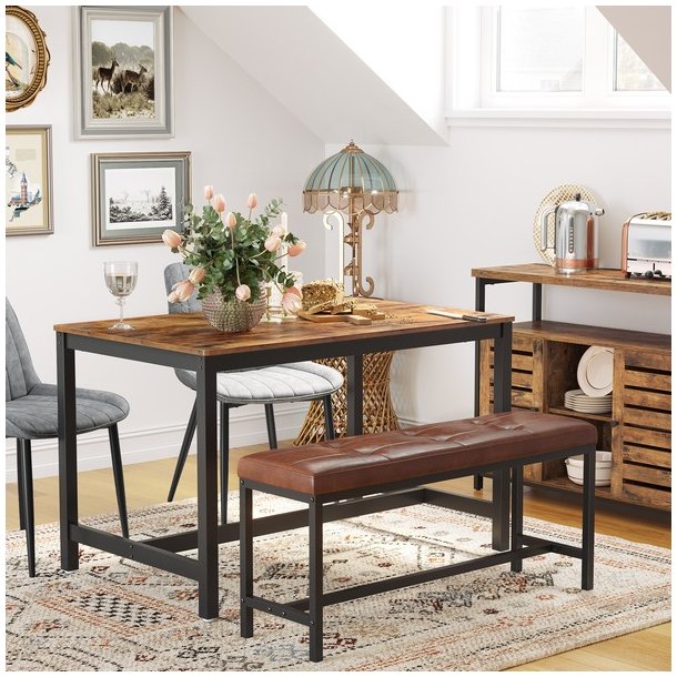 Spisebord i industrielt design - rustik brun bord 120 x 75 x 75