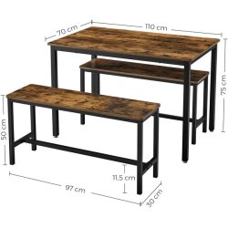 Spisebordss�t med spisebord og b�nke i industrielt design