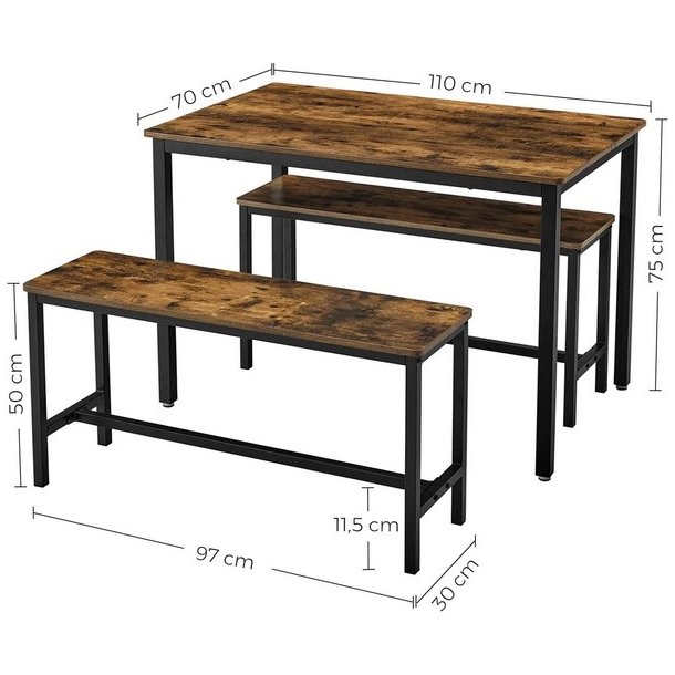 Spisebordss�t med spisebord og b�nke i industrielt design