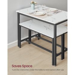 Spisebordss�t med spisebord og b�nke - b�nkes�t - marmor hvid