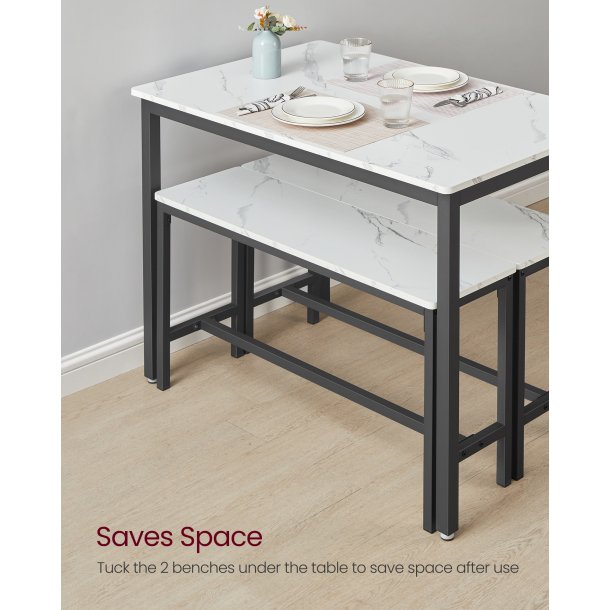 Spisebordss�t med spisebord og b�nke - b�nkes�t - marmor hvid