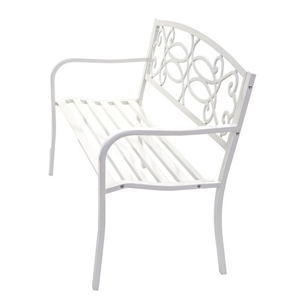 Parkbnk og havebnk - hvid stlbnk i pulverlakeret stl