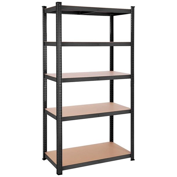 St�lreol med 5 hylder - lagerreol - sort reol 200 x 100 x 50