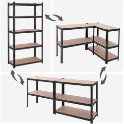 St�lreol med 5 hylder - lagerreol - sort reol 200 x 100 x 50