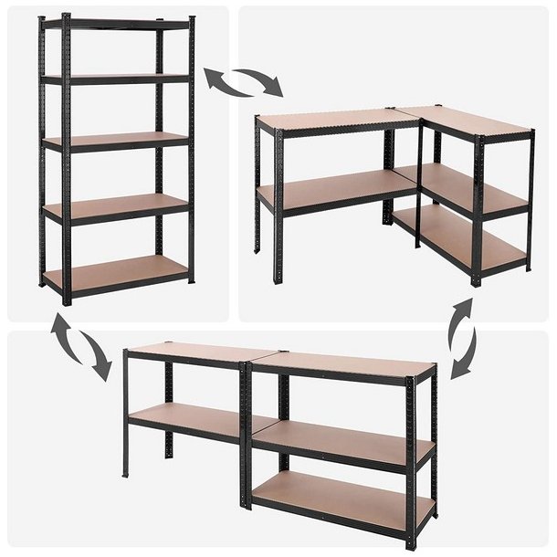 Stlreol med 5 hylder - lagerreol - sort reol 200 x 100 x 50