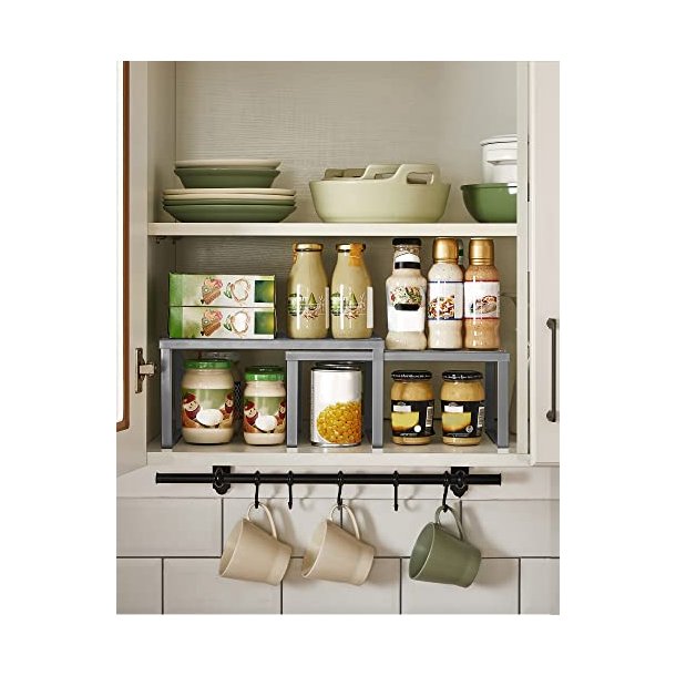 Hylder til bord - s�t med 2 stabelbare k�kkenhylder - gr� metal