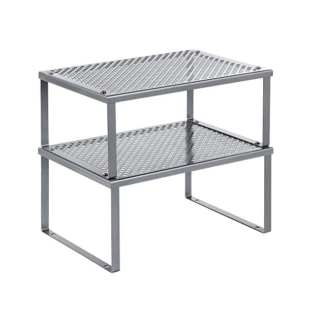 Hylder til bord - s�t med 2 stabelbare k�kkenhylder - gr� metal