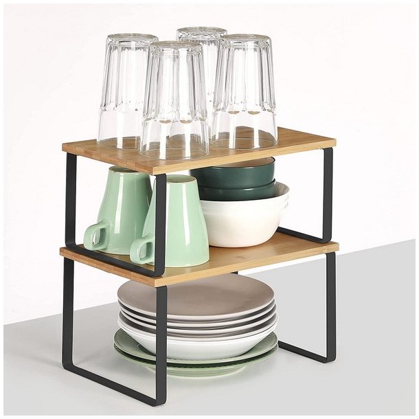 Hylder til bord - s�t med 2 stabelbare k�kkenhylder - bambus