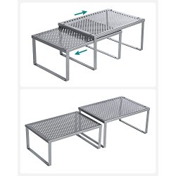 Hylder til bord - s�t med 2 stabelbare k�kkenhylder - gr� metal