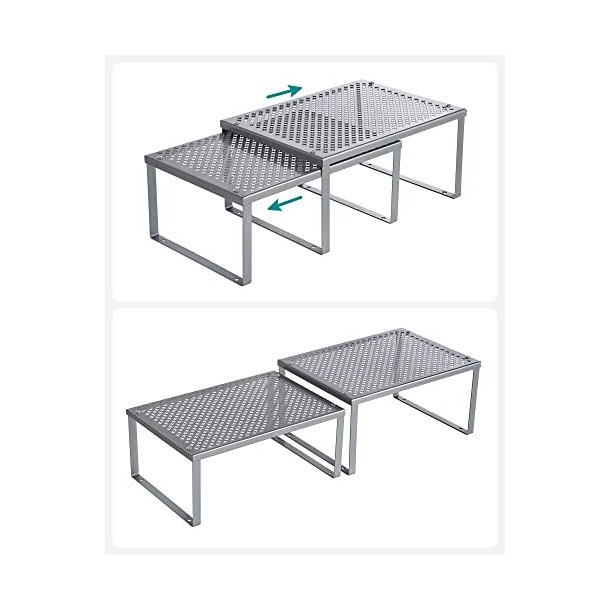 Hylder til bord - s�t med 2 stabelbare k�kkenhylder - gr� metal