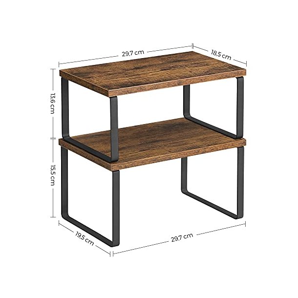 Hylder til bord - s�t med 2 stabelbare k�kkenhylder - rustik brun
