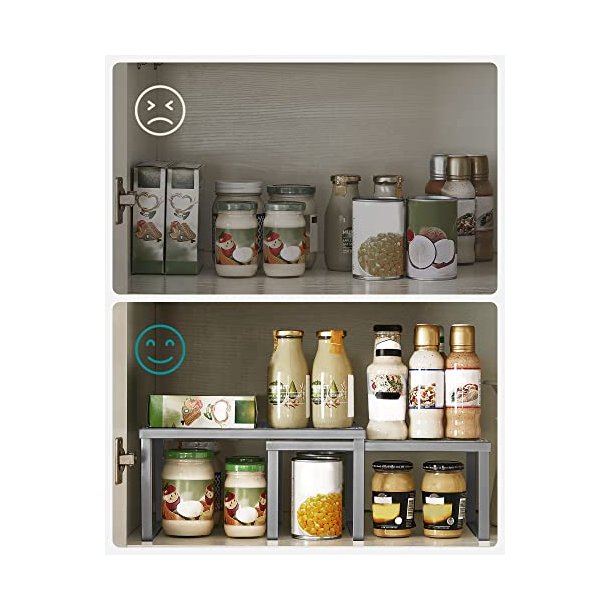 Hylder til bord - s�t med 2 stabelbare k�kkenhylder - gr� metal