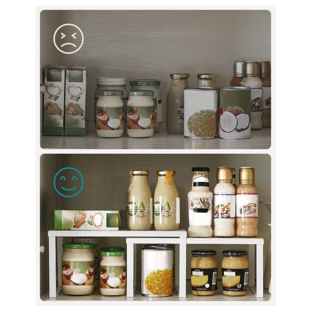 Hylder til bord - s�t med 2 stabelbare k�kkenhylder - hvid metal