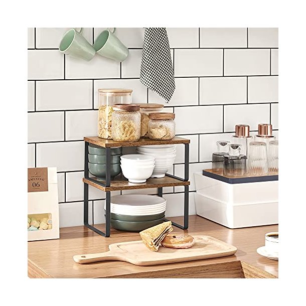 Hylder til bord - s�t med 2 stabelbare k�kkenhylder - rustik brun