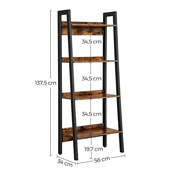 Reol - stigereol i industrielt design - rustik brun 138 x 56 x 34