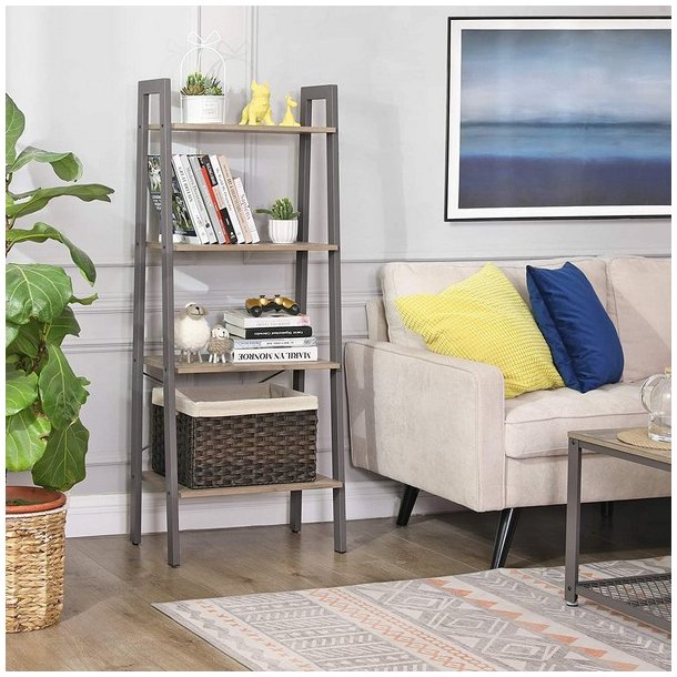 Reol - stigereol i industrielt design - gr beige 138 x 56 x 34