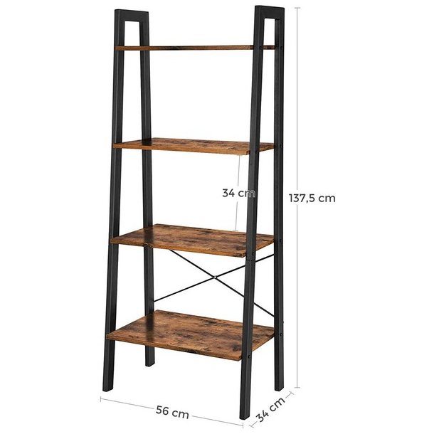 Reol - stigereol i industrielt design - rustik brun 138 x 56 x 34