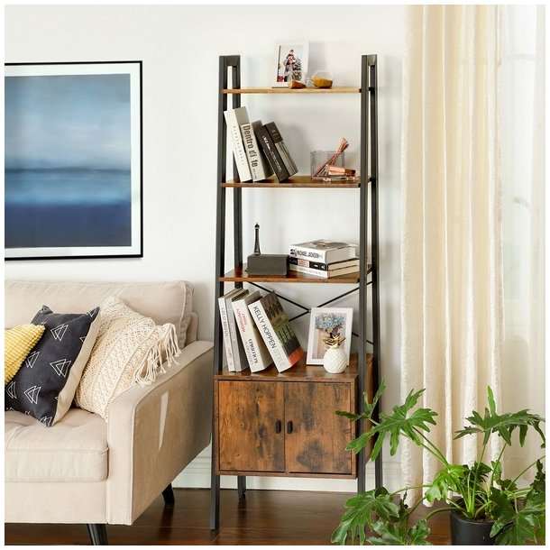 Reol - stigereol i industrielt design - rustik brun 173 x 56 x 34