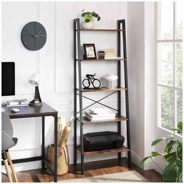 Reol - stigereol i industrielt design - rustik brun 172 x 56 x 34