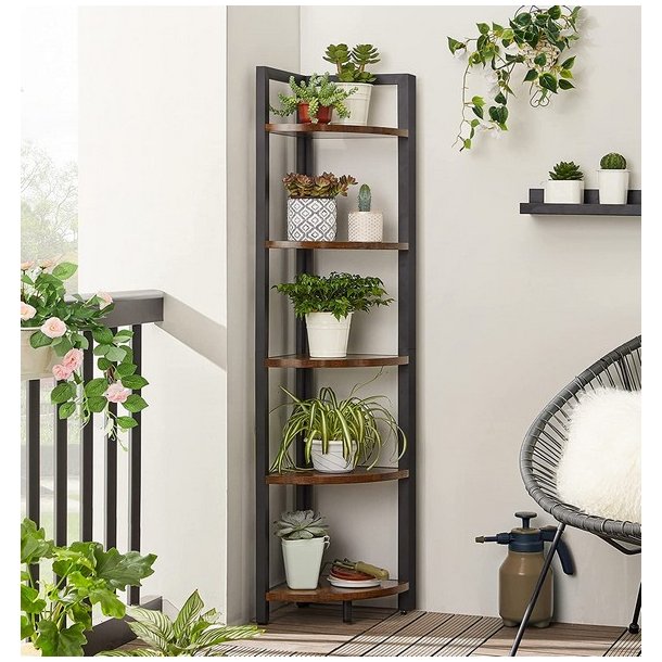 Hjrnereol - stigereol i industrielt design - rustik brun reol