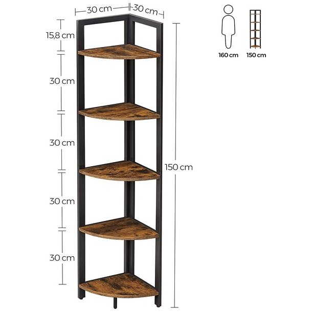 Hjrnereol - stigereol i industrielt design - rustik brun reol