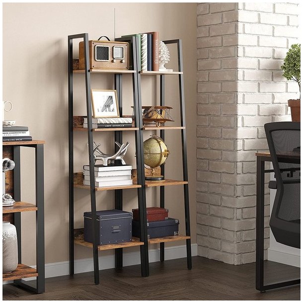 Reol - stigereol i industrielt design - rustik brun 140 x 30 x 34