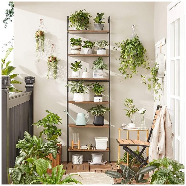 V�gh�ngt reol i industrielt design - rustik brun gulvreol 205x60x30