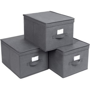 Opbevaringskasser - 3 foldbare stof�sker med l�g - gr� 40x30x25
