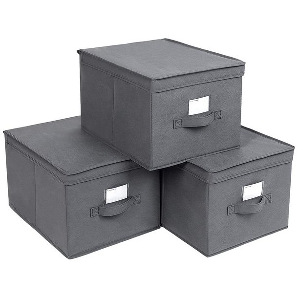 Opbevaringskasser - 3 foldbare stof�sker med l�g - gr� 40x30x25