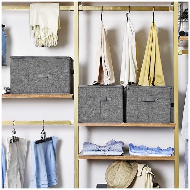 Opbevaringskasser - 3 foldbare stofsker med lg - gr 40x30x25