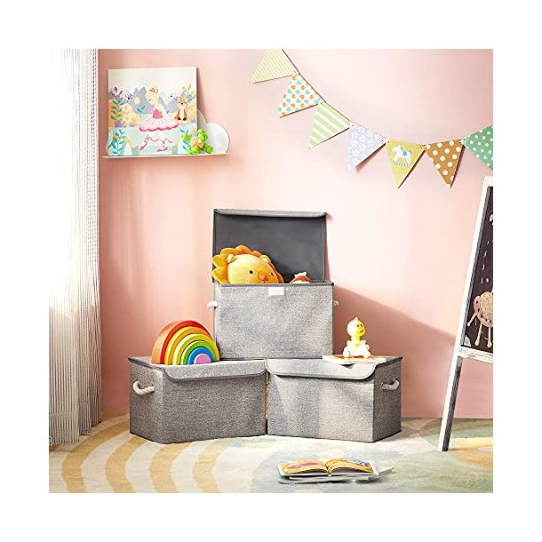 Opbevaringskasser - 3 foldbare stof�sker med l�g - gr� 38x25x25