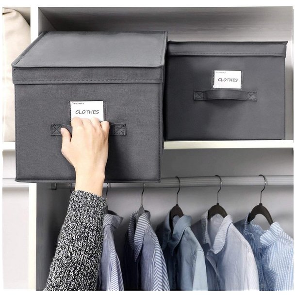 Opbevaringskasser - 3 foldbare stof�sker med l�g - gr� 40x30x25