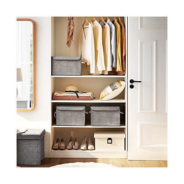 Opbevaringskasser - 3 foldbare stof�sker med l�g - gr� 38x25x25