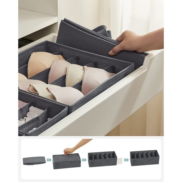 Opbevaringskasser til skuffer - 8 opbevaringssker - gr stof