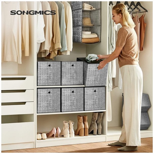 Opbevaringskasser til rumdeler &amp; modulreol - 6 stofkurve - lysegr