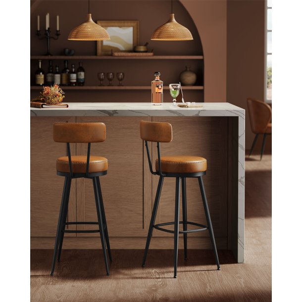 Barstol med kunstl�der - s�t med 2 - s�deh�jde 76 cm - brun